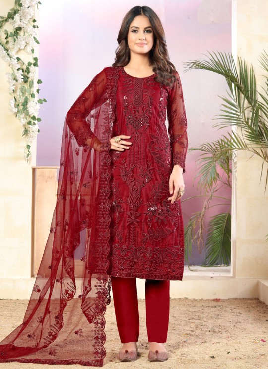 Vaani Vol 3 By Dani Fashion 34 Red Net Designer Straight Cut Suit Vaani Vol 3 By Dani Fashion 34 Red Net Designer Straight Cut Suit