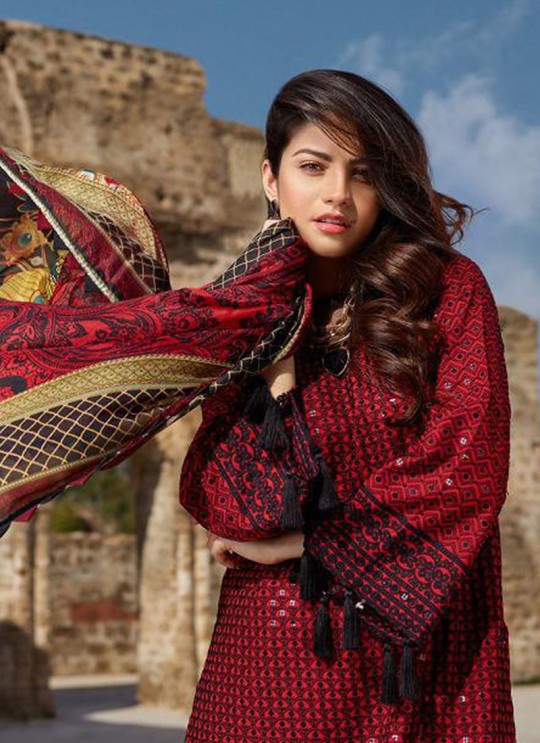 Red Pure Cotton Chikankari Summer Wear Pakistani Suits Eidi 800604 By Deepsy SC/015349