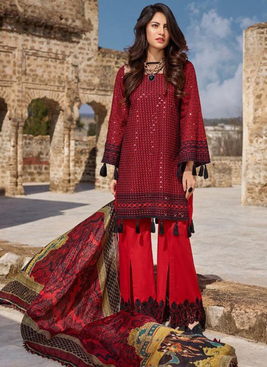 Red Pure Cotton Chikankari Summer Wear Pakistani Suits Eidi 800604 By Deepsy SC/015349