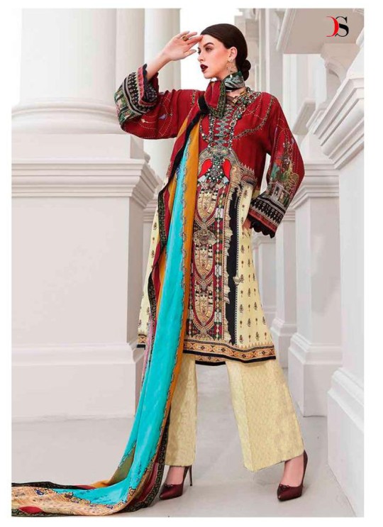 Elan 10 By Deepsy Red Satin Silk Eid Wear Pakistani Suit 421