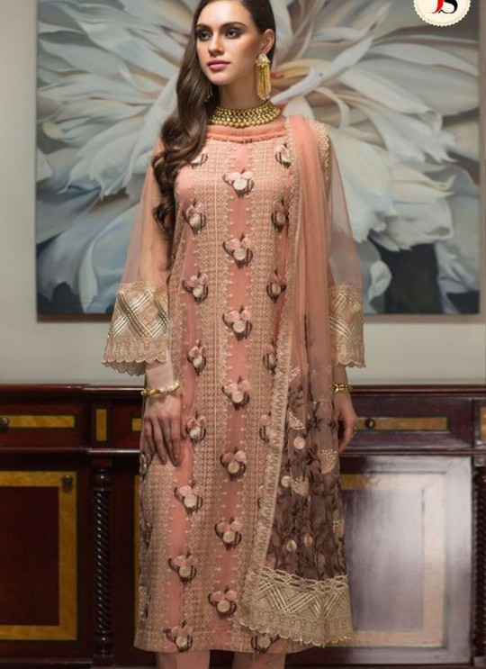 Pink Georgette Zari Embroidered Party Wear Pakistani Suits Gulbano Vol 10 800405 By Deepsy SC/015097