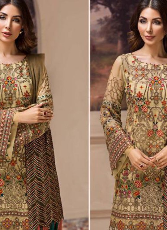 Beige Georgette Embroidered Designer Party Wear Pakistani Suits Jazmin 900403 By Deepsy SC/015523