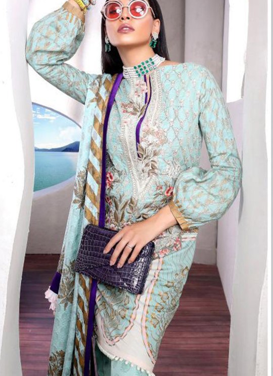 Designer Sky Blue Cotton Pakistani Suit Muzlin Premium 026 By Deepsy SC/015804