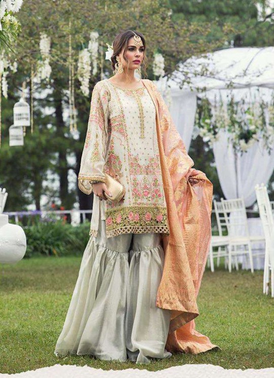 Maria B By Deepsy Cream Pure Cotton Eid Wear Pakistani Suit 436