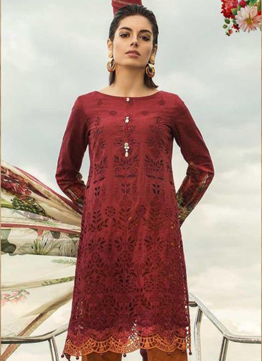 Maroon Pure Cotton Sifali Work Summer Wear Pakistani Suits Maria B Lawn Vol 19 700801 By Deepsy SC/014207