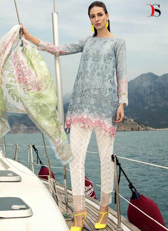 Grey Pure Cotton Sifali Work Summer Wear Pakistani Suits Maria B Lawn Vol 19 700803 By Deepsy SC/014207