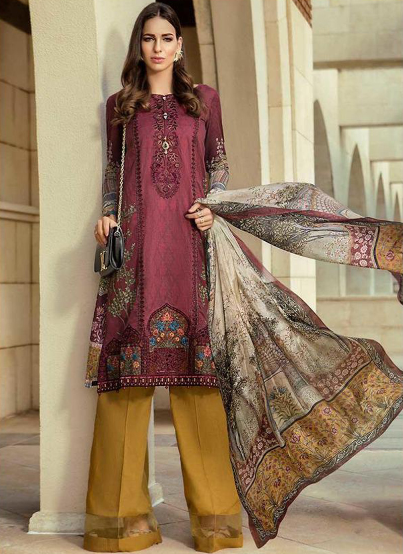 Online Wholesale Wine Pure Cotton Embroidered Summer Wear Pakistani Suits Maria B Lawn Vol 19 700804 By Deepsy SC 014207 Cheap Pakistani Suits Online buy punjabi patiala suits online at suryavansicrea...