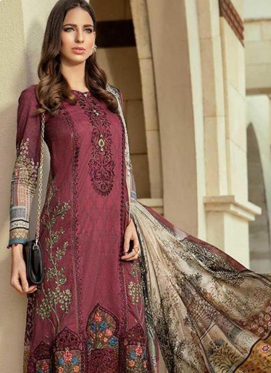 Wine Pure Cotton Embroidered Summer Wear Pakistani Suits Maria B Lawn Vol 19 700804 By Deepsy SC/014207