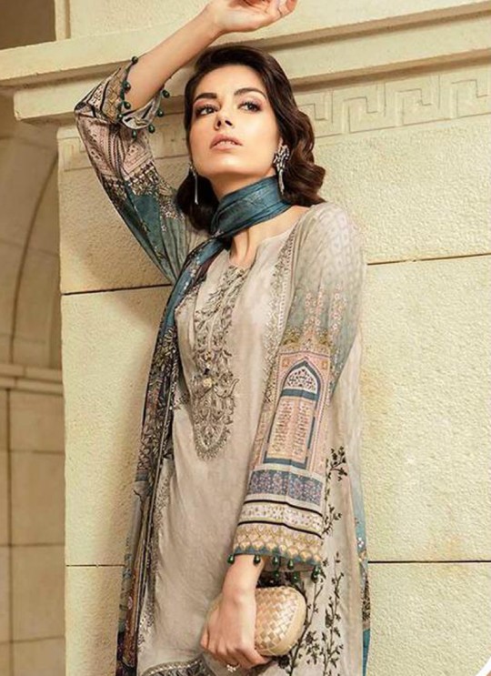 Beige Pure Cotton Embroidered Summer Wear Pakistani Suits Maria B Lawn Vol 19 700806 By Deepsy SC/014207