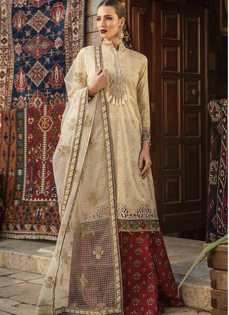 Shop Online Beige Pure Cotton Embroidered Summer Wear Pakistani