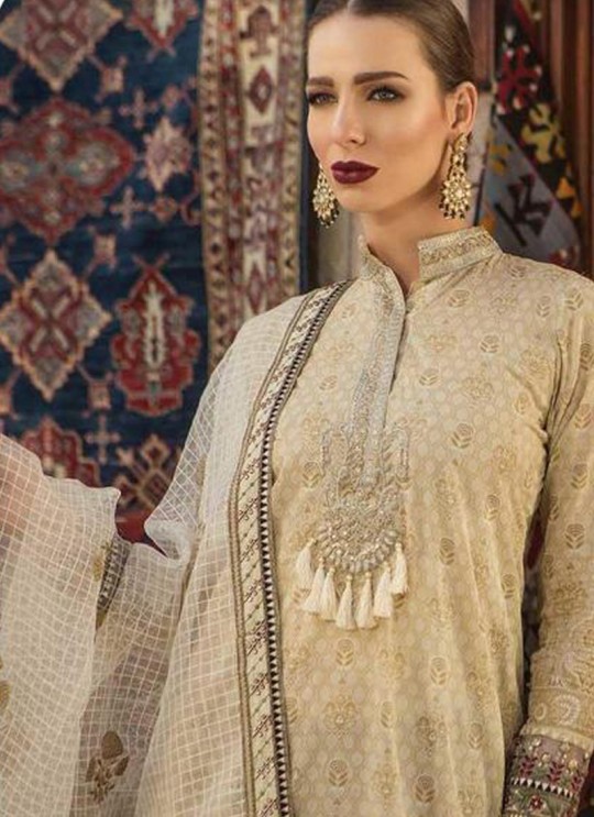 Beige Pure Cotton Embroidered Summer Wear Pakistani Suits Maria B Lawn Vol 19 700808 By Deepsy SC/014207