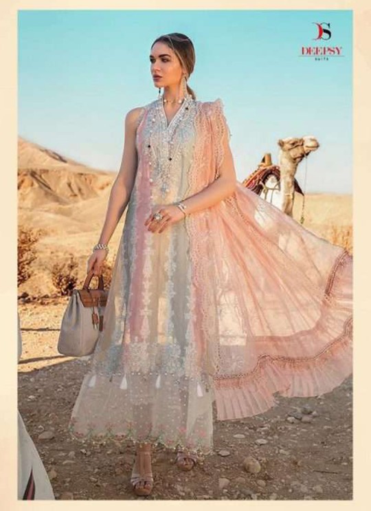 MariaB Lawn 2020 NX By Deepsy White Pure Cotton Eid Wear Pakistani Suit 524