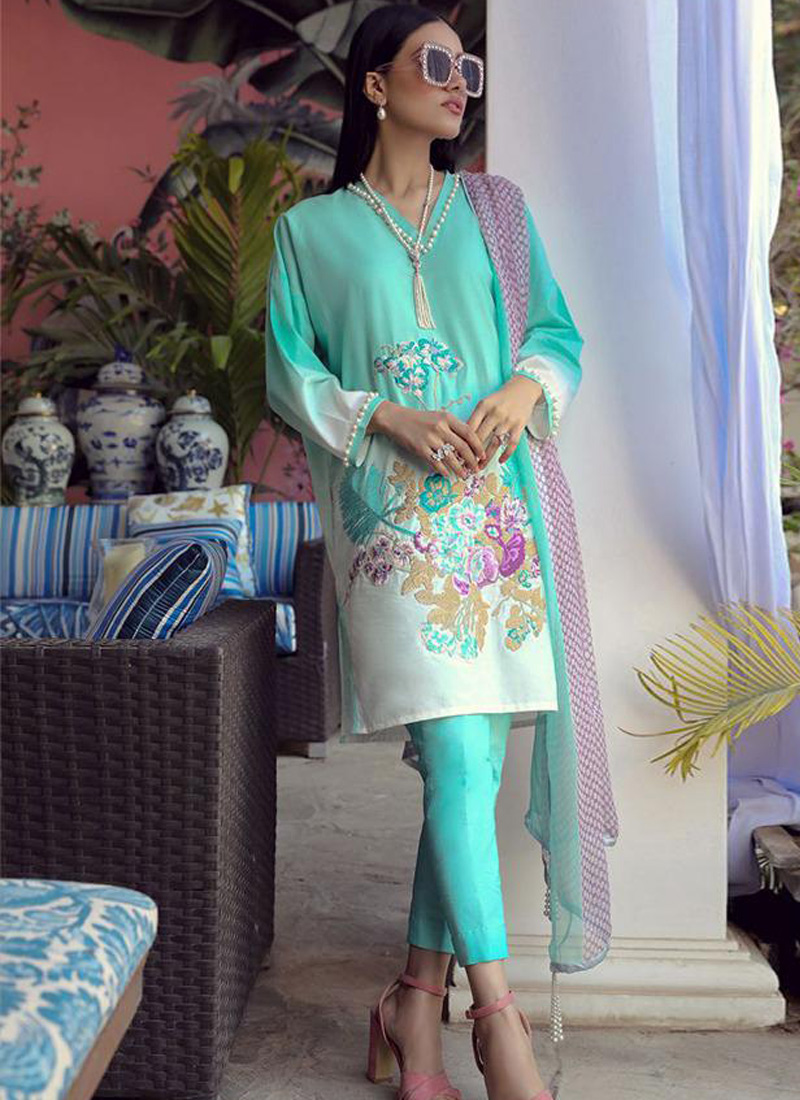 Shop Online Turquoise Pure Cotton Printed Designer Pakistani Suits Muslin Vol 5 700508 By Deepsy SC 015044 Awwal Boutique Instagram latest designer anarkali suits at suryavansicreation