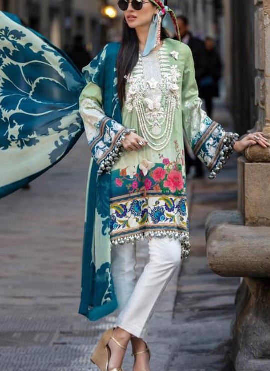 Green Cotton Zari Work Designer Party Wear Pakistani Suits Sana Safinaz Lawn Vol 19 900002 By Deepsy SC/015674