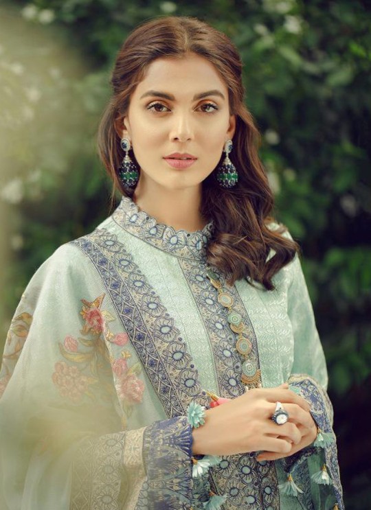 Ice Blue Cotton Embroidered Pakistani Suit Zarquash 012 By Deepsy SC/015777