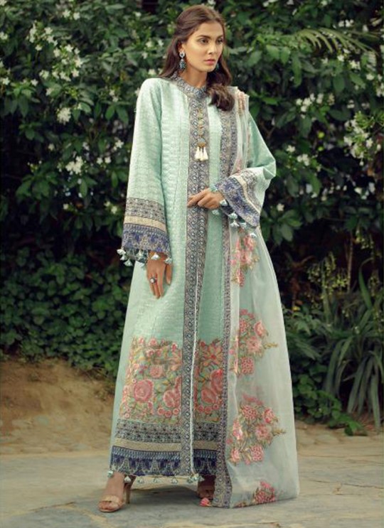 Ice Blue Cotton Embroidered Pakistani Suit Zarquash 012 By Deepsy SC/015777
