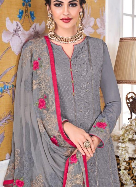Grey Georgette Embroidered Churidar Suits Hurma VOL 15 1080 By Eba Lifestyle SC/016144