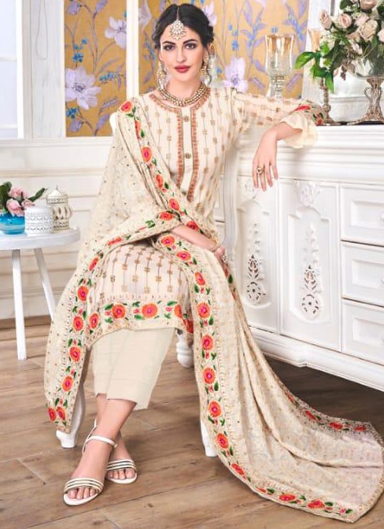 Off White Georgette Embroidered Churidar Suits Hurma VOL 15 1083 By Eba Lifestyle SC/016147