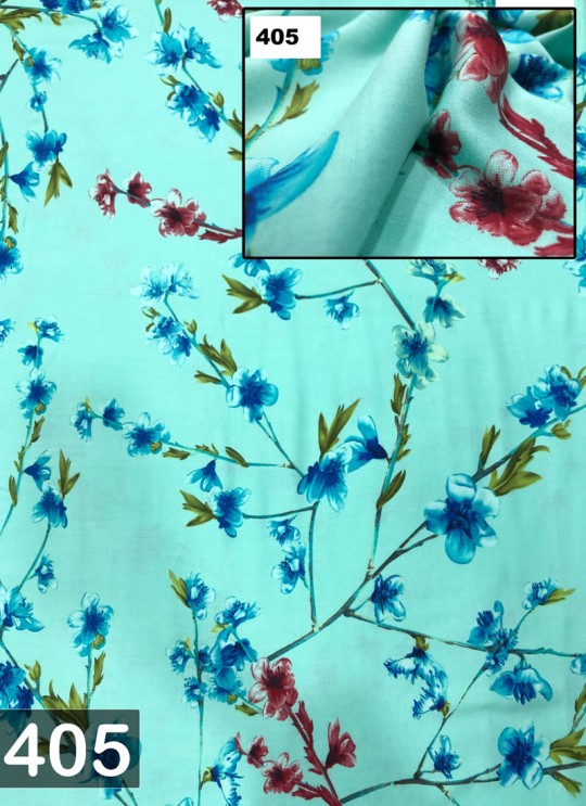 Sea Green Inayat Rayon 140 GSM Floral Print Fabric 405