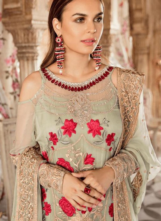 Party Wear Georgette & Net Pakistani Suits In Pista Green Color Rosemeen Fairy Tales 56003 By Fepic SC/015999