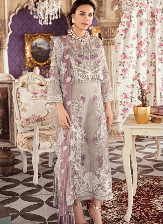 Party Wear Georgette & Net Pakistani Suits In Grey Color Rosemeen Fairy Tales 56005 By Fepic SC/015999