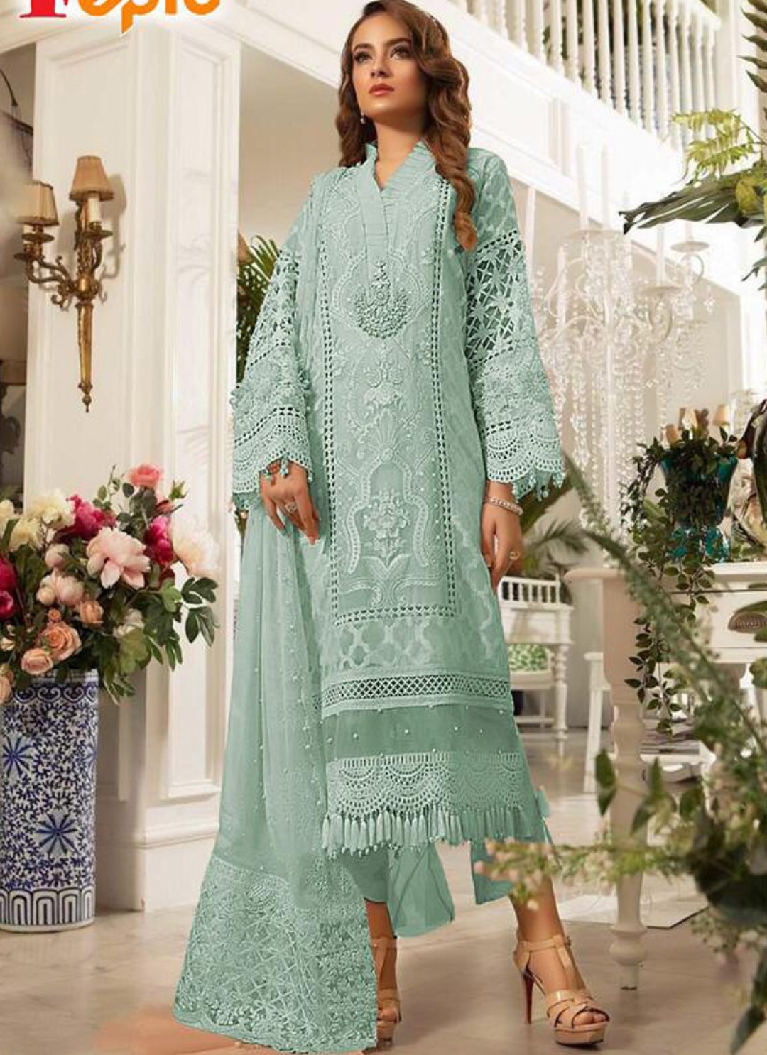 Online Shopping Green Tissue Party Wear Pakistani Suits Rosemeen ...