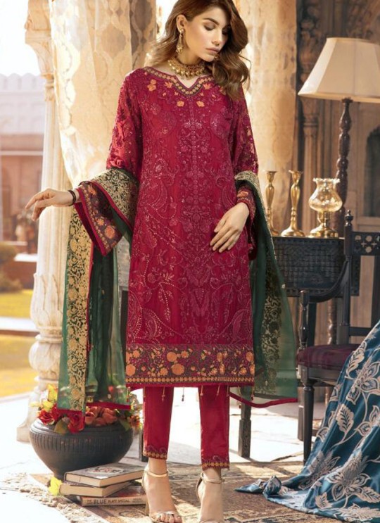 Red Faux Georgette Party Wear Pakistani Suits Signature 36001 Set By Fepic SC/015237