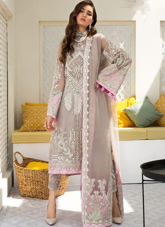 Dusty Pink Net Embroidered Party Wear Pakistani Suits El Monte By Fepic SC/016233