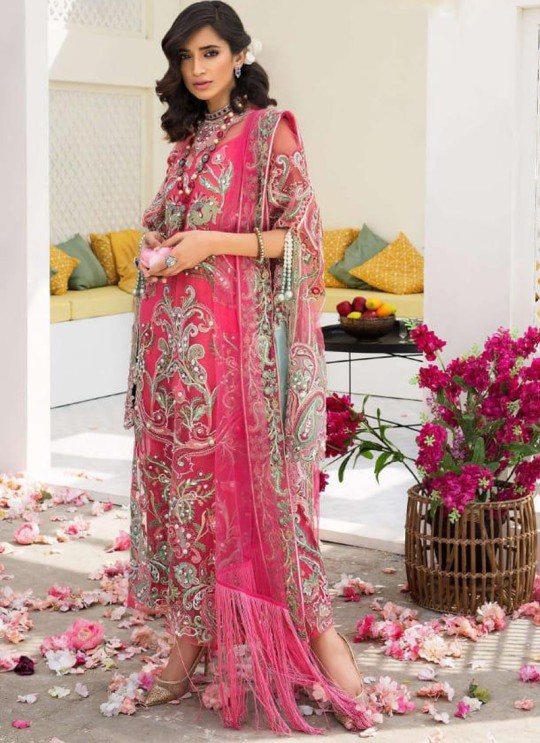 Pink Net Embroidered Party Wear Pakistani Suits El Monte By Fepic SC/016235