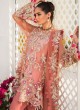 Peach Organza Embroidered Party Wear Pakistani Suits El Monte By Fepic SC/016238