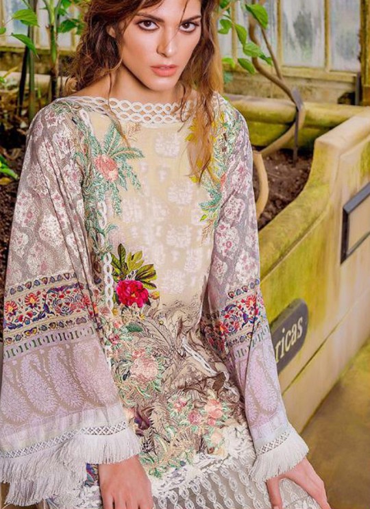 Off White Cambric Cotton Embroidered Party Wear Pakistani Suits Rosemeen Crosslawn By Fepic SC/016294