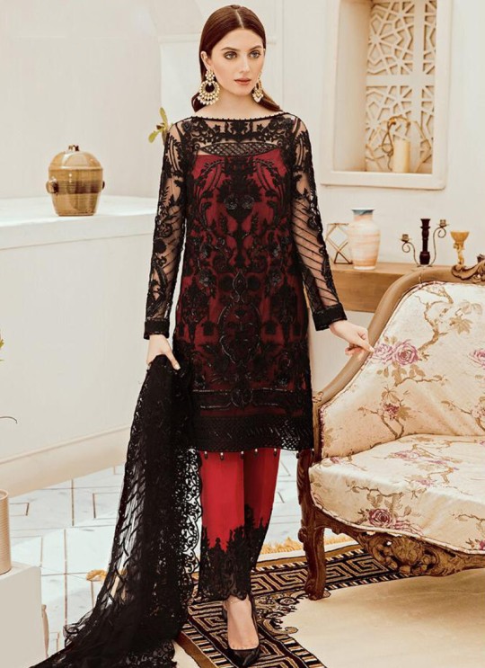 Red Net Embroidered Ceremony Wear Pakistani Suits Rosemeen Riona By Fepic SC/016317