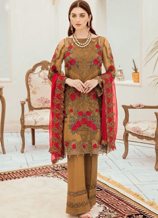 Gold Georgette Embroidered Ceremony Wear Pakistani Suits Rosemeen Riona By Fepic SC/016317