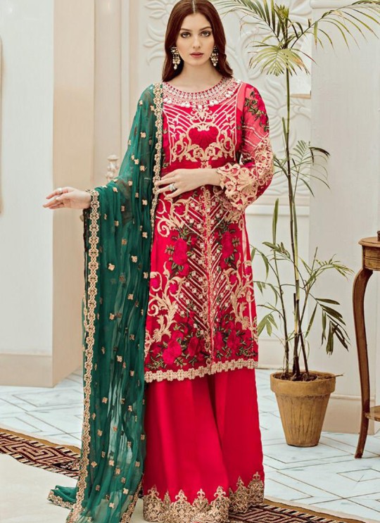 Pink Net Embroidered Ceremony Wear Pakistani Suits Rosemeen Riona By Fepic SC/016317