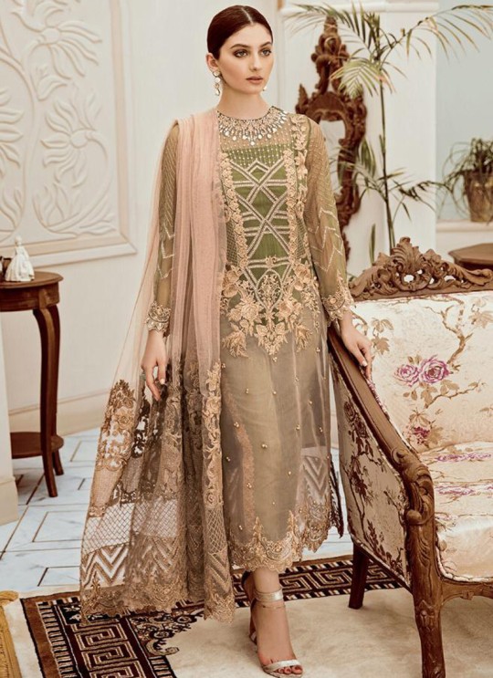 Beige Net Embroidered Ceremony Wear Pakistani Suits Rosemeen Riona By Fepic SC/016317