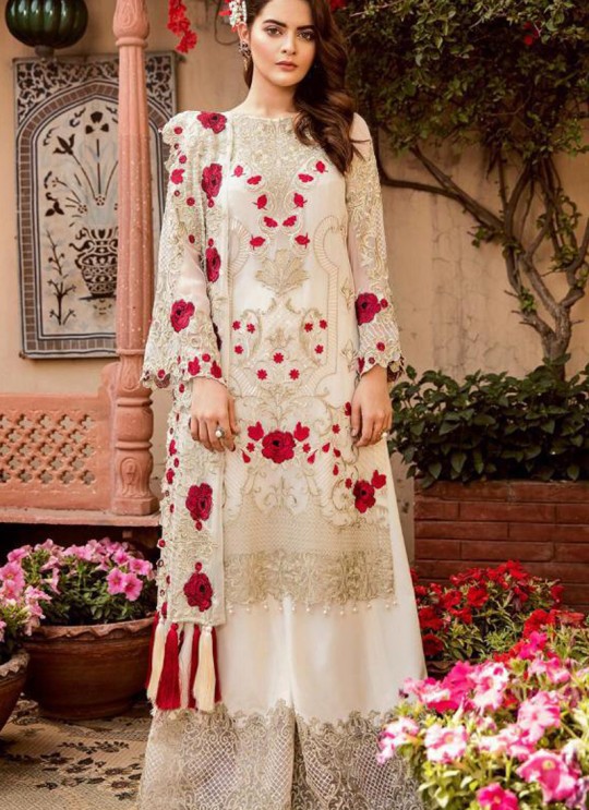 Cream Georgette Net Party Wear Pakistani Suits Rosemeen Carnival 41004 Set By Fepic SC/015203