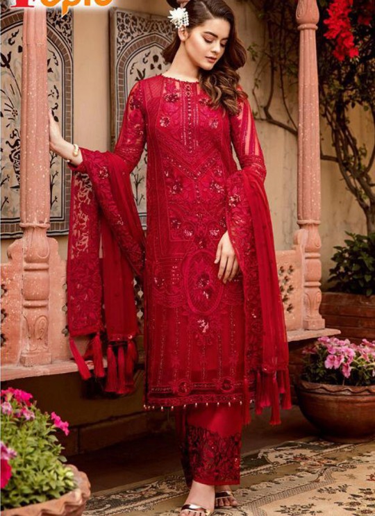 Red Georgette Net Party Wear Pakistani Suits Rosemeen Carnival 41005 Set By Fepic SC/015203