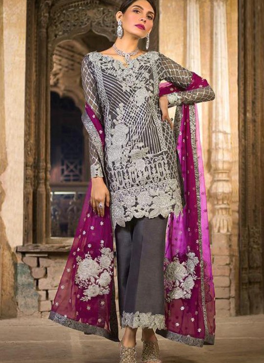 Grey Net Party Wear Pakistani Suits Rosemeen ZC 32002 Set By Fepic SC/013780