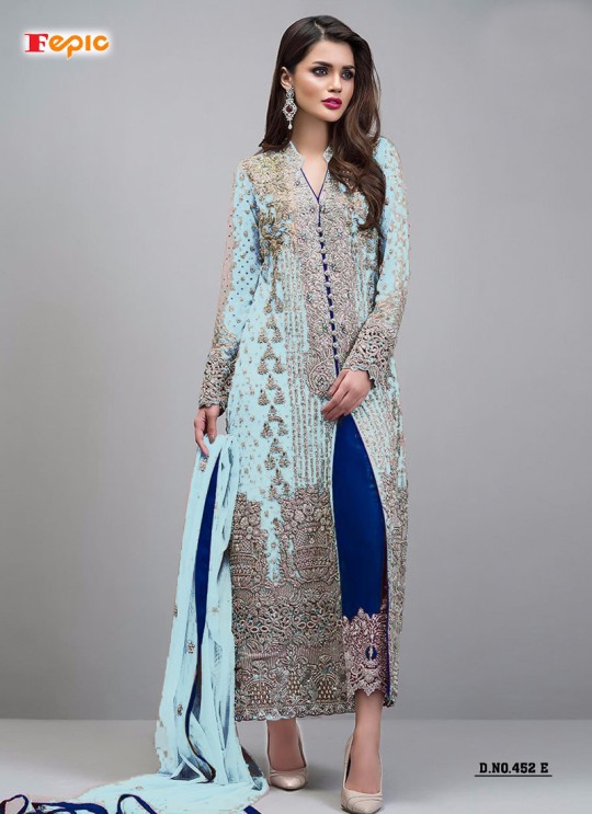 Sky Blue Faux Georgette Party Wear Pakistani Suits Sanober Vol 2 452 Sky Blue By Fepic SC/012280