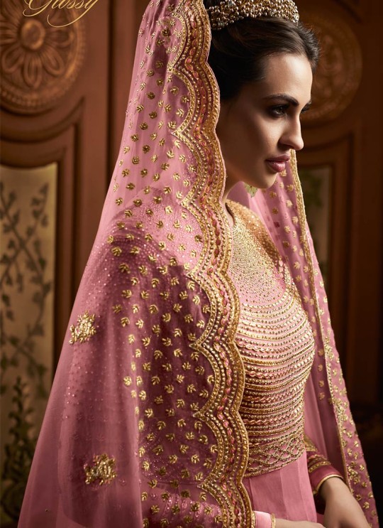 Alluring Net Abaya Style Anarkali Suit For Bridesmaids In Pink Color Majesty 15007 A Color By Glossy SC/015496