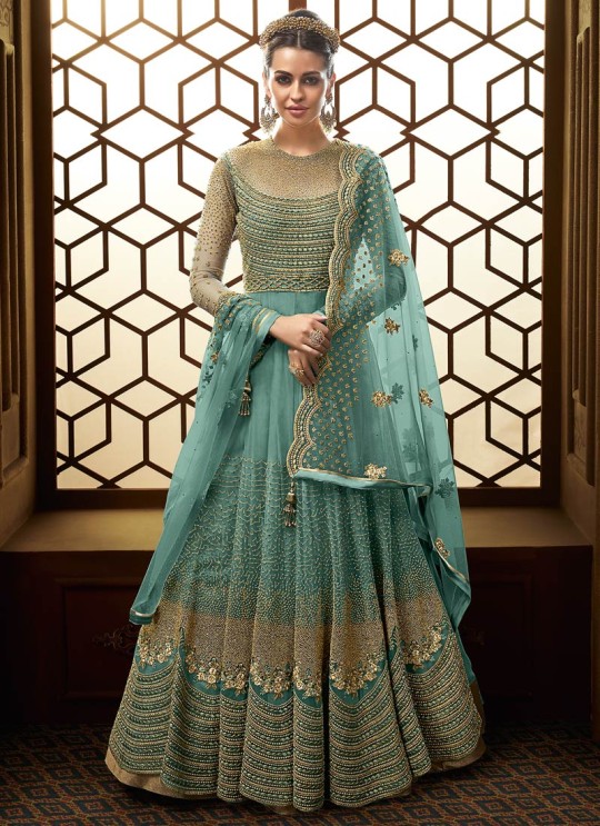 Majestic Net Abaya Style Anarkali Suit For Bridesmaids In Blue Color Majesty 15007 C Color By Glossy SC/015498