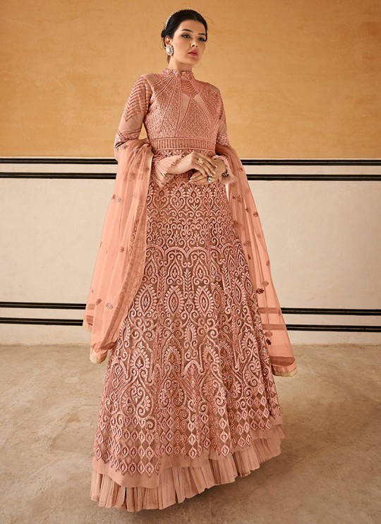 Crown By Glossy 15204 Peach Wedding Gown Style Anarkali SC-015761