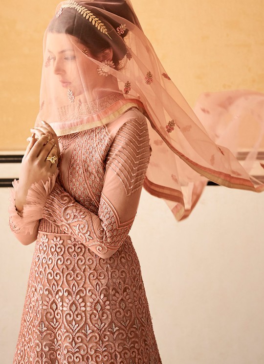 Crown By Glossy 15204 Peach Wedding Gown Style Anarkali SC-015761 Crown By Glossy 15204 Peach Wedding Gown Style Anarkali SC-015761
