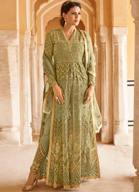 Green Net Abaya Style Anarkali For Engagement Ceremony Highness 15102A Color By Glossy SC/015098