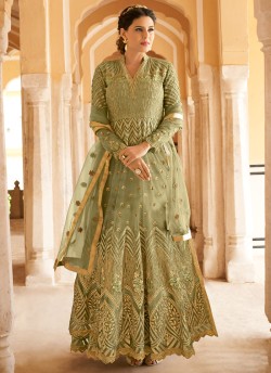 Green Net Abaya Style Anarkali For Engagement Ceremony Highness 15102A Color By Glossy SC/015098