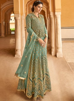 Sea Green Net Abaya Style Anarkali For Indian Weddings Highness 15102D Color By Glossy SC/015101