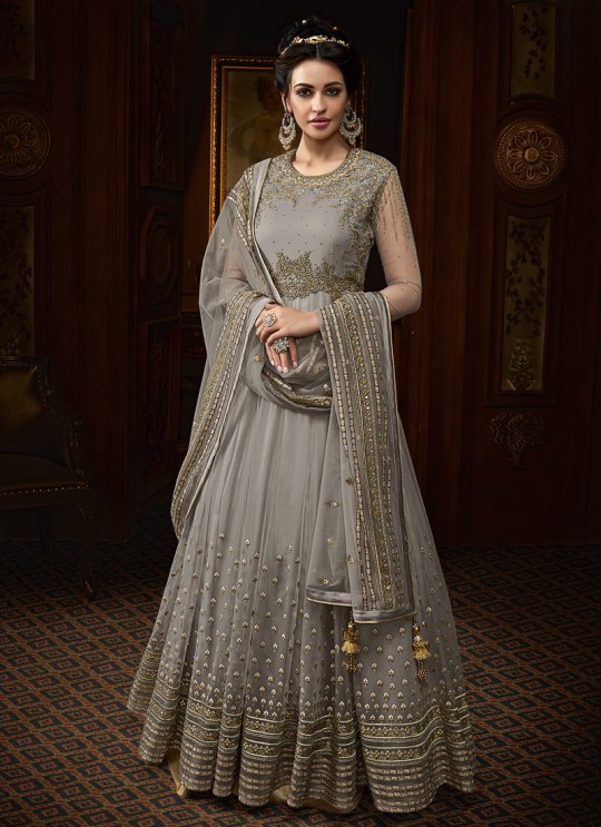 Grey Georgette Abaya Style Anarkali For Mehandi Ceremony Majesty 15004 By Glossy SC/015010 Grey Georgette Abaya Style Anarkali For Mehandi Ceremony Majesty 15004 By Glossy SC/015010