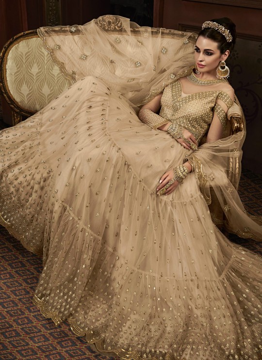 Beige Georgette Abaya Style Anarkali For Engagement Ceremony Majesty 15005 By Glossy SC/015011