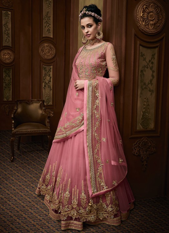 Pink Georgette Abaya Style Anarkali For Bridesmaids Majesty 15006 By Glossy SC/015012