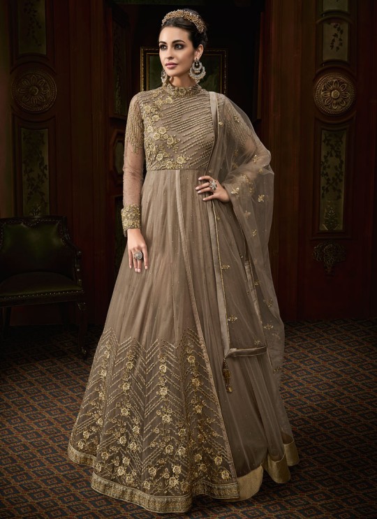 Grey Net Abaya Style Anarkali For Indian Weddings Majesty 15008 By Glossy SC/015014